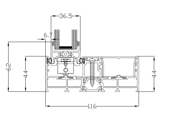 CORTIZO COR VISION 116 mm aliuminio stumdomos sistemos techninis pjūvis su matmenimis