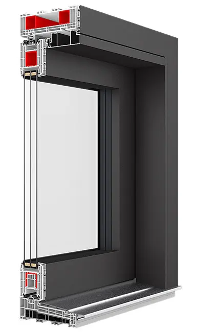 IGLO-HS ALUCOVER terasų sistemos profilio pjūvis su aliuminio apdaila